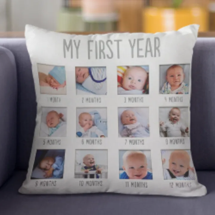 customized my first year cushion 12 photo collage